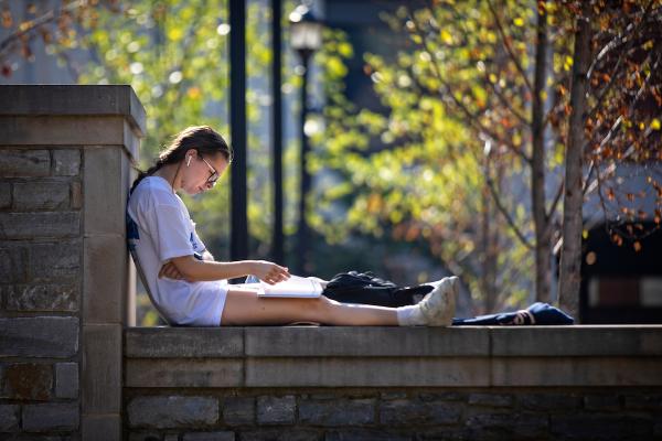 Photo of student studying outside