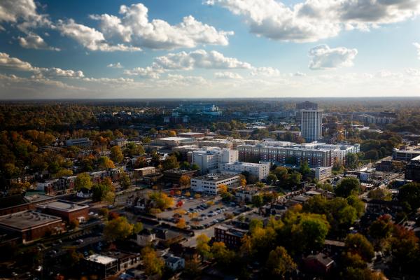 Downtown view of campus in the fall