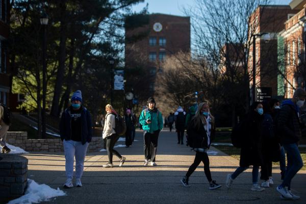 Students walk to class in January