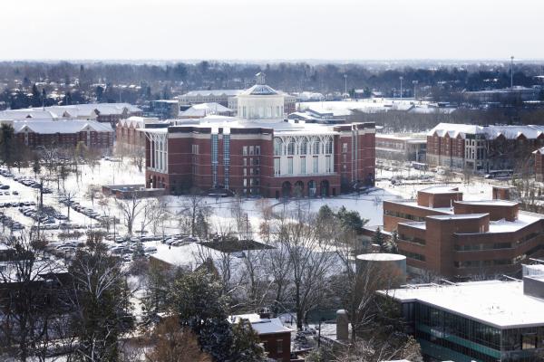 Photo of snow on campus