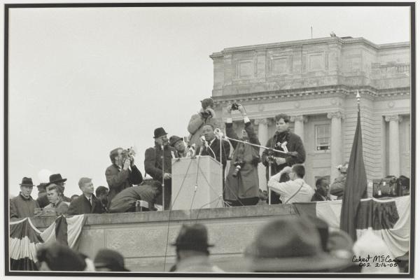 FROM UK SPECIAL COLLECTIONS: Martin Luther King, Jr. speaking on the steps of the Kentucky State Capitol at the March on Frankfort