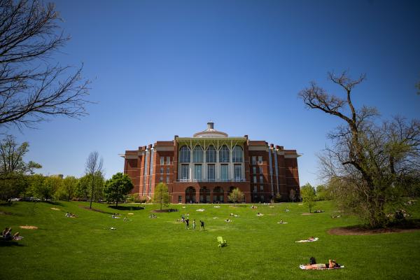 willy t library with students laying on the lawn