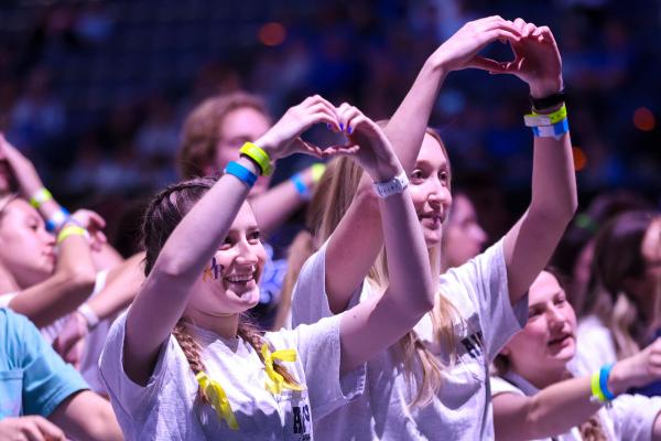 This is a photo of dancers at the 2024 DanceBlue Marathon at Rupp Arena in Lexington, Ky. Photo by Carter Skaggs | UKphoto