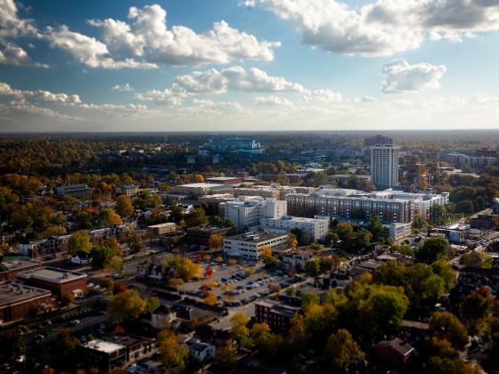 Downtown view of campus in the fall